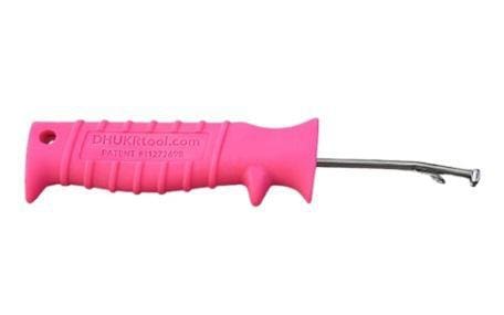 Pink-handled tool with a pointed metal tip.