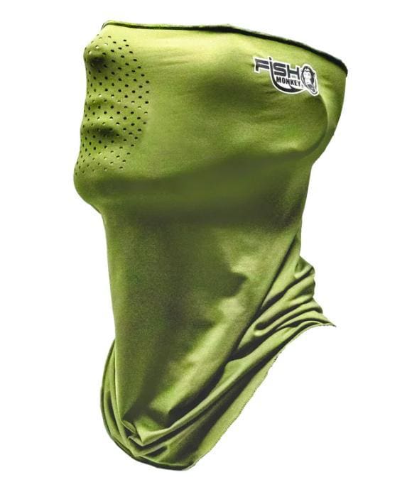 Green face mask with ventilation holes for outdoor protection.