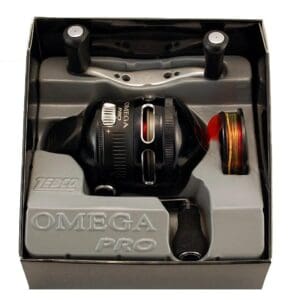 Fishing reel in a black Omega Pro case.