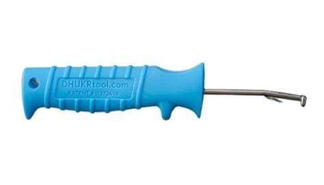 Blue-handled tool with a metal needle tip.