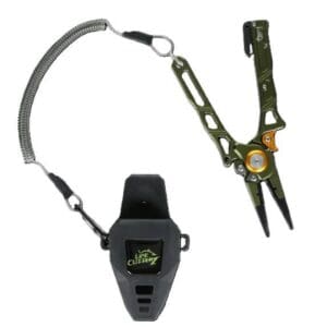 Digital fishing scale with clamp and wrist strap.