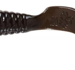 Close-up of a dark brown plastic comb with fine teeth.