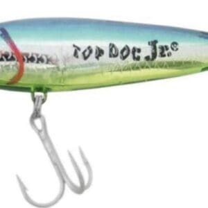 A Top Dog Jr fishing lure with treble hooks.