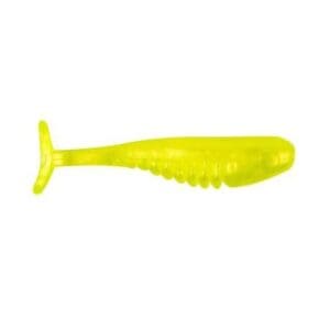 Bright yellow soft plastic fishing lure with a paddle tail.