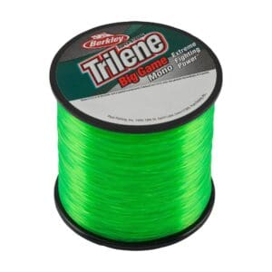 A spool of bright green Trilene fishing line.