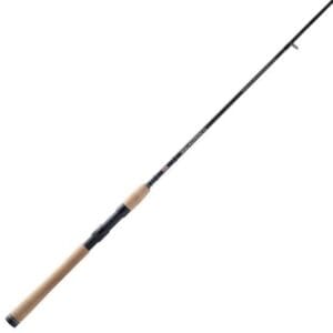 A fishing rod with a cork handle and reel seat.