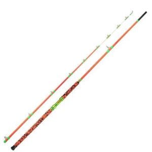 Two fishing rods with green and red accents.