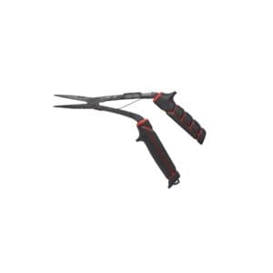 Black folding pruning shears with ergonomic handles.