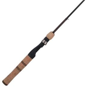 A fishing rod with a cork handle and black body.
