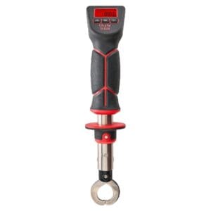 Digital fish scale with grip handle and hook.