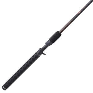 A sleek black fishing rod with ergonomic grip.