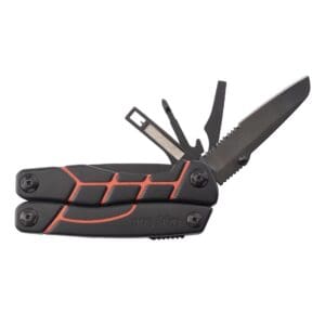 Multi-tool knife with various fold-out blades and tools.