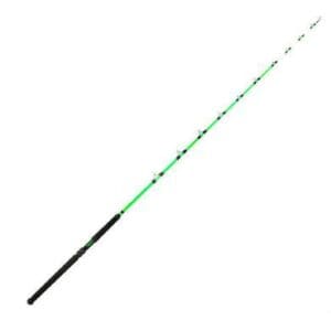 A black and green fishing rod with a sleek design.