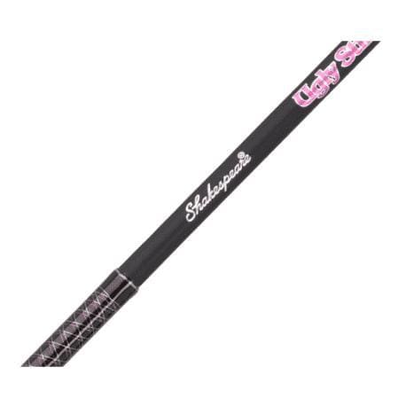 A black golf club shaft with pink branding details.
