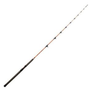 A fishing rod with a black handle and white body.