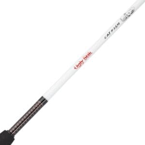 A white and black baseball bat with red text.