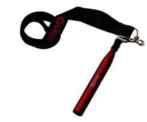 A black lanyard with a red vape pen attached.
