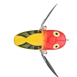 Colorful fishing lure shaped like a bug.