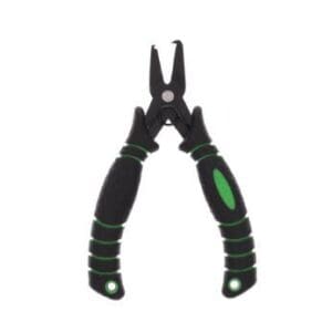 Black and green multi-tool pliers with ergonomic handles.