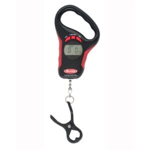 Digital hanging scale with hook and ergonomic handle.