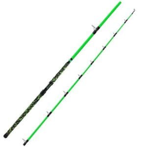Green and black fishing rod with two sections.