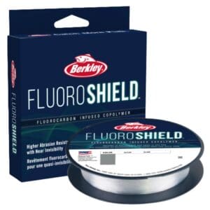 Berkeley FluoroShield fishing line spool in its packaging.