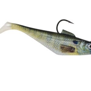 A fishing lure shaped like a small fish with a hook.